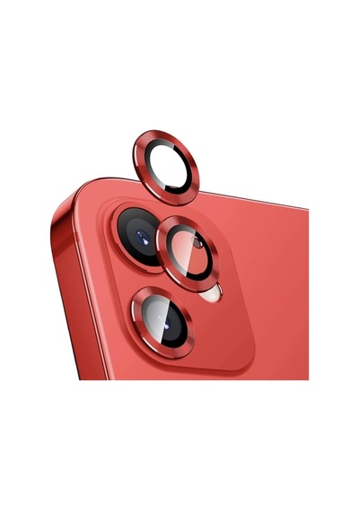Apple İphone 13 Mini Kamera Koruyucu Lens Mercek Metal Çerçeveli 2li Set Kırmızı Red