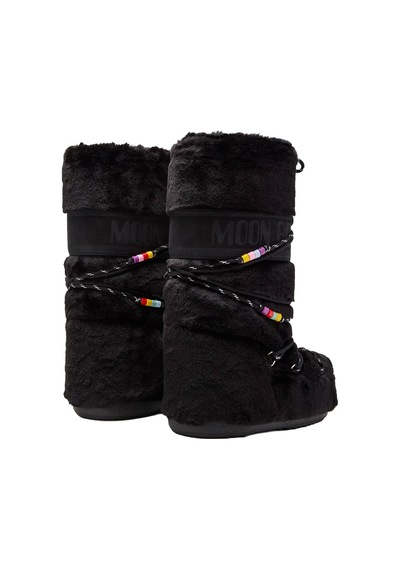 N001 Black Bot Kar Kadın 80d1408990-n001 Moon Boot Icon Faux Fur Beads Black Siyah