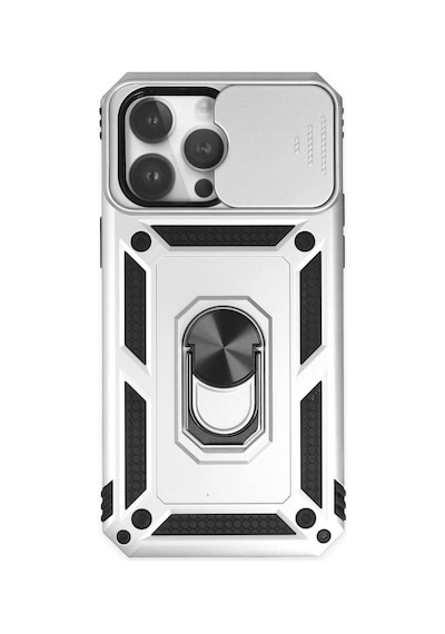 Apple iPhone  Uyumlu  14 Pro Kılıf Pars Lens Yüzüklü Silikon - Gümüş Çok Renkli
