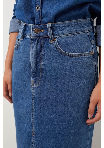 Kadın Yırtmaçlı Midi Jean Etek 001