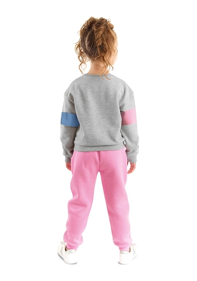 Denokids Rainbow Cat Kız Çocuk Alt-Üst Eşofman Takımı - Gri - Pembe