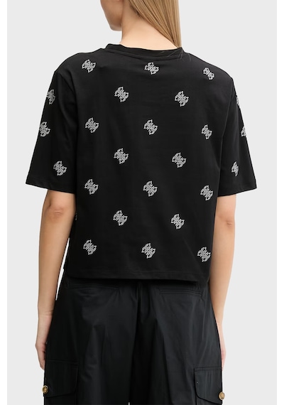 Guess Silvy 4g Ss Cn % 100 Pamuk Boxy Fit Taşlı T Shirt Bayan T Shirt V6gı18 K2985 Jblk Siyah