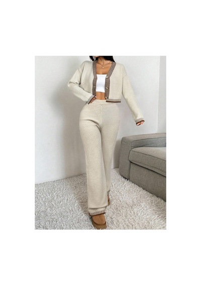 Flex Fashıon Kadın 2li Hırka Pantolon Trend Oversize Triko Takım Taş Rengi Taş Rengi - 752758313 Taş Rengi - 752758313 Taş Rengi