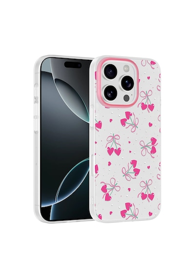 Apple iPhone Uyumlu 16 Pro Max Kılıf Kamera Korumalı Desenli Zore Klip Kapak - Kalpli Kiraz -