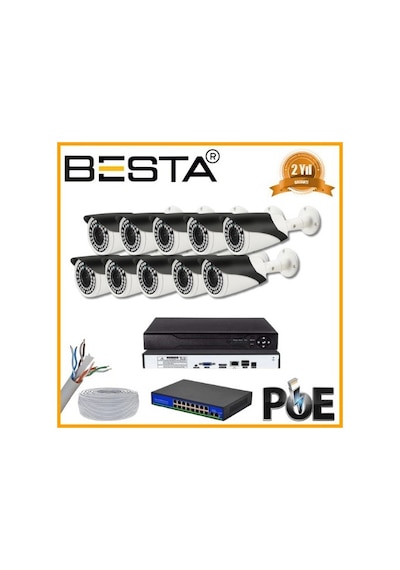 5 Mp 1440p 10 Kameralı Ip Poe Güvenlik Seti