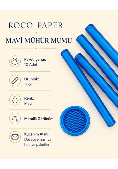 Mavi Silindir Mühür Mumu, 10 Adet - 11 Cm, Zarf Ve Davetiye Mührü Diğer