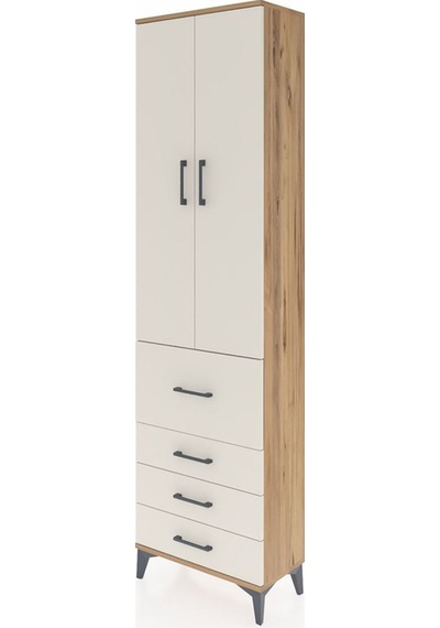 Arges Dolap 3 Raflı 4 Çekmeceli 2 Kapaklı 60x30x221 Çam-aytaşı Çam