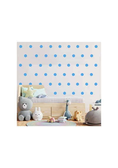 5cm Ebadında 100 Adet Yuvarlak - Puantiye Sticker Bebe Mavi