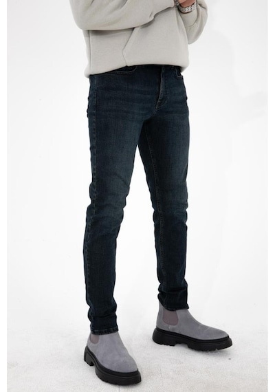 HLT Jeans Erkek Koyu Lacivert Slim Fit Likralı Jean Kot Pantolon İçi Hardal Hlthe001931