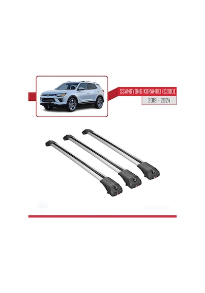 Ssangyong Korando C300 2019 Ve Sonrası İle Uyumlu Ace-1 Ara Atkı Tavan Barı Gri 3 Adet Bar