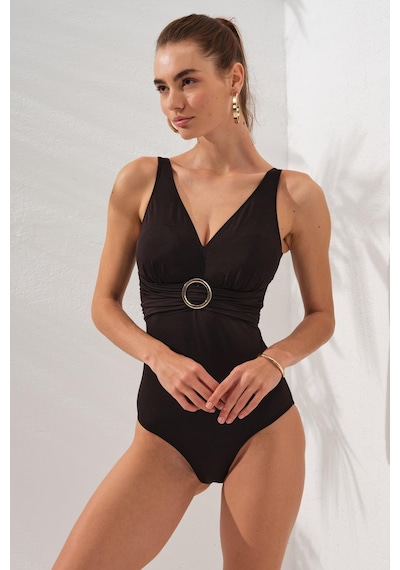 Eros Pierre Cardin 231133 Siyah Stella V Yaka Tokalı Korseli Mayo Çok Renkli