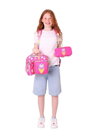 Kaukko Kids Üçlü Kız Çocuk İlkokul Okul Çantası Seti L5227+l7227+l8227 Pembe - Kauçuk Dondurma Pembe