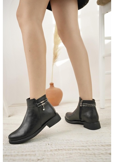 Nesil Shoes Bln 1701 Siyah Taşlı Kadın Bot-siyah Siyah