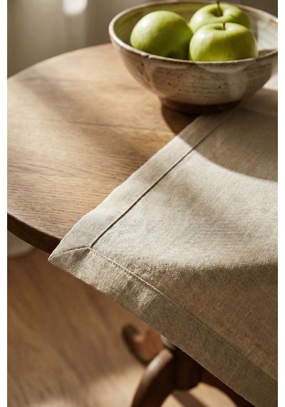 Linen Vintage Naturel Keten Masa Örtüsü - Ham Bej Yıkanmış Keten Bohem Sofra Örtüsü