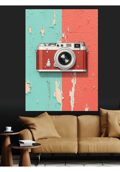 Ahşap Tablo Eski Fotoğraf Makinesi Sanatı