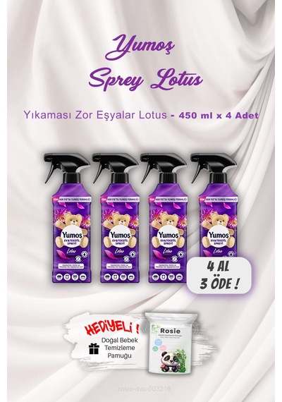 4 Al 3 Öde Yumoş Ev Ve Tekstil Spreyi Lotus Yıkanması Zor Eşyalar 450 Ml Rosıe Hediyeli Tekli