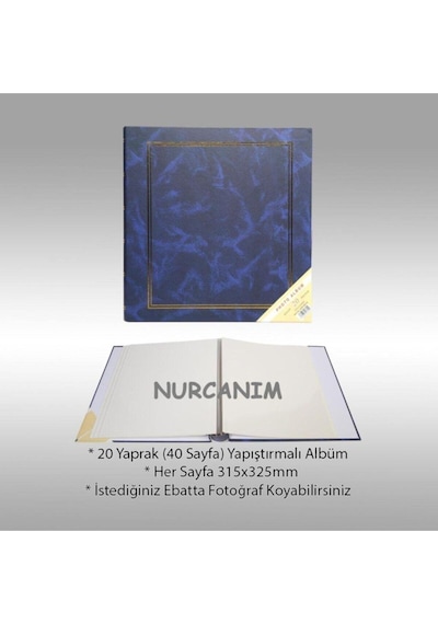 20 Yaprak 40 Sayfa 315x325mm Ciltbezli Yapıştırmalı Fotoğraf Albümü Lacivert
