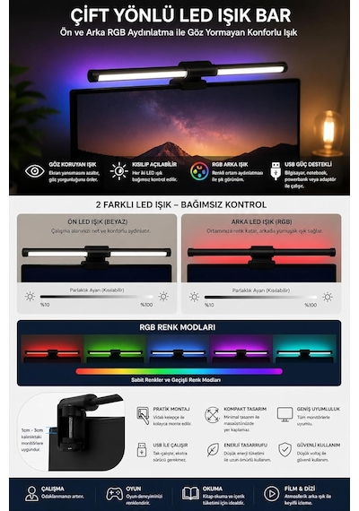 Neo Vista Dokunmatik Monitör Üstü Led Aydınlatma Rgb Ambiyans & 3 Renk Işık Ayarlanabilir Diğer