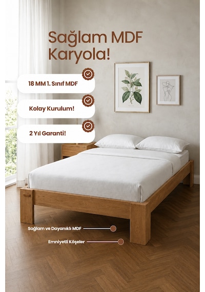 Stillo Başlıksız Çift Kişilik Mdf Karyola