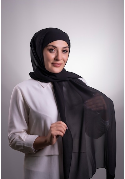 Hürrem Bone Siyah Pratik Hazır Geçmeli Şal Şifon Boru Boneli 3001_01