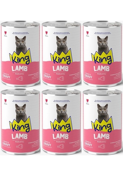 King Et Parçacıklı Kuzu Etli Yetişkin Kedi Konserve 400 Gr 6 Adet