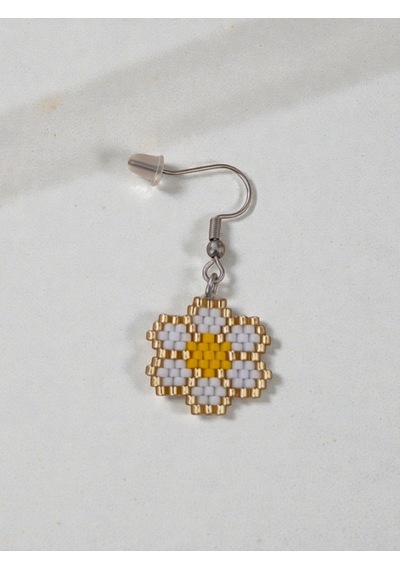 Çiçek Desenli Miyuki Küpe Beyaz - Sarı
