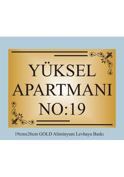 Apartman Kapısı İsimliği 26cm 19cm Gold Aliminyum Levha