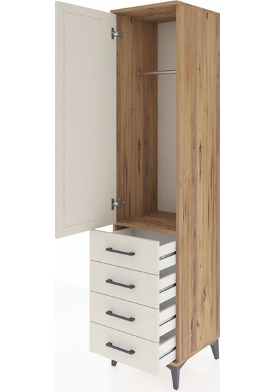 Hyperion Dolap Tek Raflı 4 Çekmeceli Tek Askılı 44x44x195 Çam-aytaşı Atlas Çam