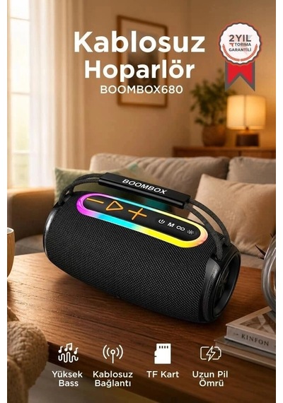 Özel Üretim Bluetooth Hoparlör 30w Boombox680 Siyah Ipx6 Mini Kolon Kamp Aleti Hobi Ürünü