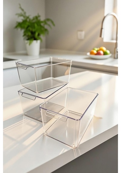 3' Set Xx-large Şeffaf Buzdolabı Düzenleyici Saklama Kutusu Sebze Meyve Organizer