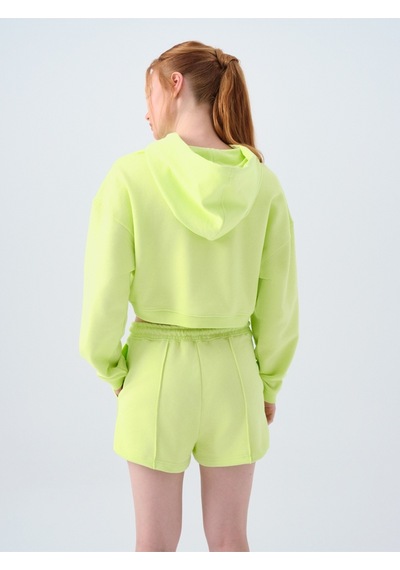 Loose Crop Kadın Sweatshirt Neon Yellow