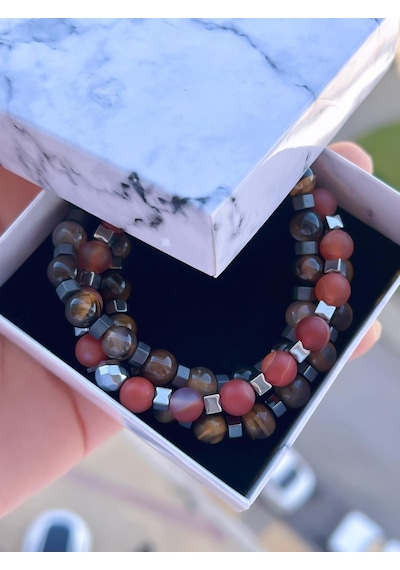 Nursaat 3 Lü Özel Tasarım Unisex Doğal Taş Bileklik Çakra, Turkuaz, Yeşim, Akik Ve Sitrin Taşları 10 Renkli