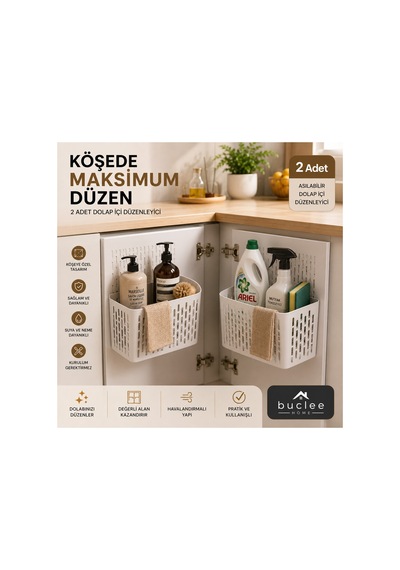 3 Lü Çamaşır & Dolap Düzen Seti 65 L Çamaşır Sepeti 2 Li Köşe Düzenleyici Beyaz - 914121475 Beyaz