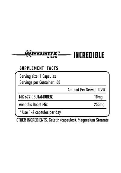 Red Box Labs Incredible Mk677 İbuta Anabolic Boost Mix 60 Caps Aromasız
