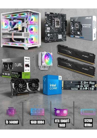 Symoon Symoonpc0015 i5-14400F 16 GB 512 GB NVME RTX5060TI Free Dos Masaüstü Oyuncu Bilgisayarı