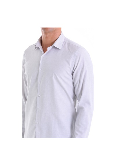 Hatemoğlu Gri Ç. Comfort Fit Çizgili Pamuklu Slim Yaka Uzun Kollu Casual Gömlek Gri