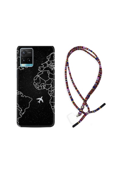 Vivo Y21S Kılıf Rasta Boyun Askılı Black Plane 1868