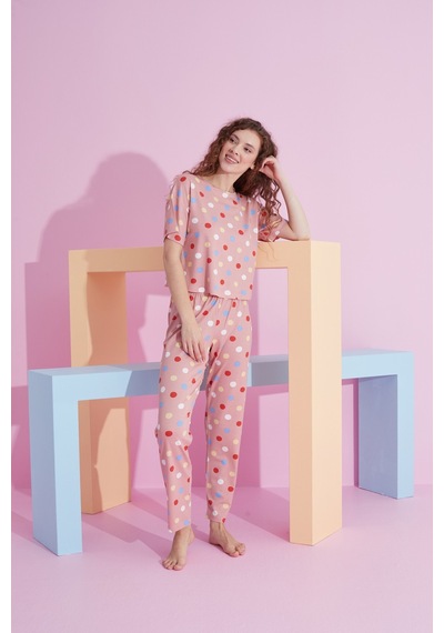 Siyah İnci Likralı Örme Pijama Takım 7800 Renkli Puan