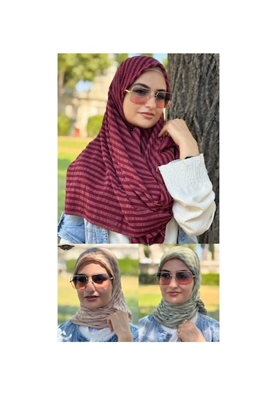 Aldaıyr 3 Adet - Jakarlı Caz Eşarp 120 X120 Pamuk Çok Renklig05-3