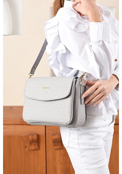 Just Polo Kadın Baskılı Ayarlanabilir Askılı Şık Ve Lüks El & Omuz Çantası Shoulder Bag Gri
