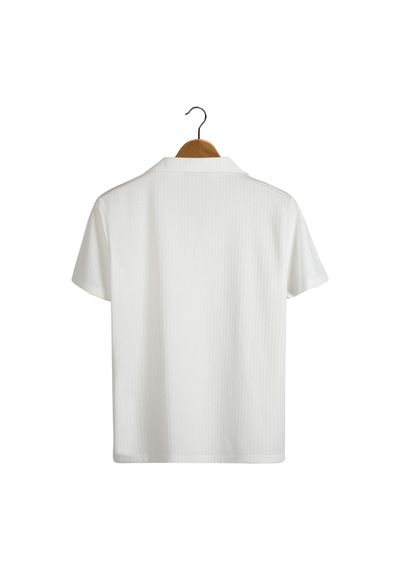 Erkek Beyaz Kısa Kollu Slim Fit Desenli Pamuklu Yazlık Gömlek Beyaz