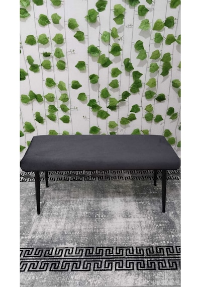 Özcan Metal Siyah Metal Ayaklı Metal Kasalı Bench Mutfak Salon Antre Yatak Odası Balkon Puf Bank Antrasit