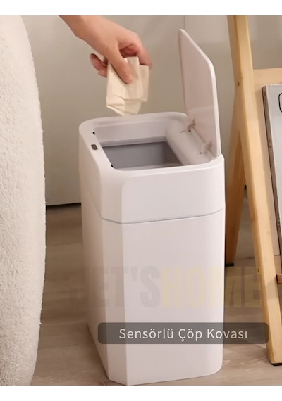 Jet's Home Sensörlü Çöp Kovası Pilli Çöp Kutusu Hareket Algılıyıcı Banyo Mutfak Çöp Atık Kutusu Beyaz