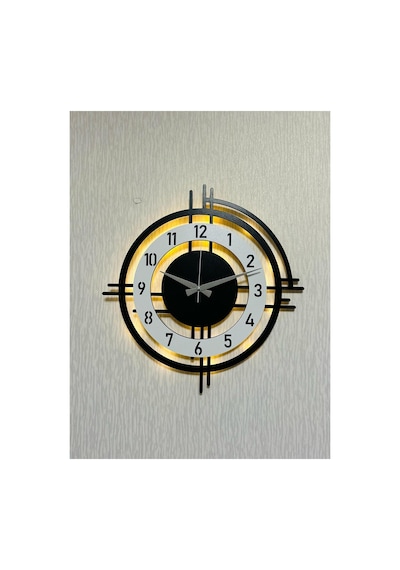 Pey Aksesuar Işıklı Ahşap Duvar Saati 48 Cm Dekoratif Modern Tasarım 0240-beyaz-şekilli-48cm