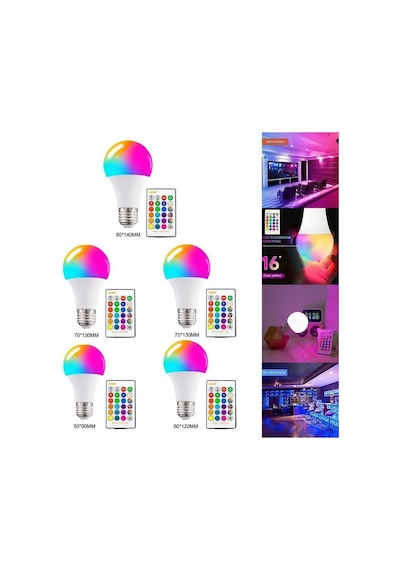 5 Adet Kumandalı, 20 Farklı Işık Renkli, Çakar Modlu Akıllı Led Ampul, Çok Kaliteli Rgb E-27 Ampul