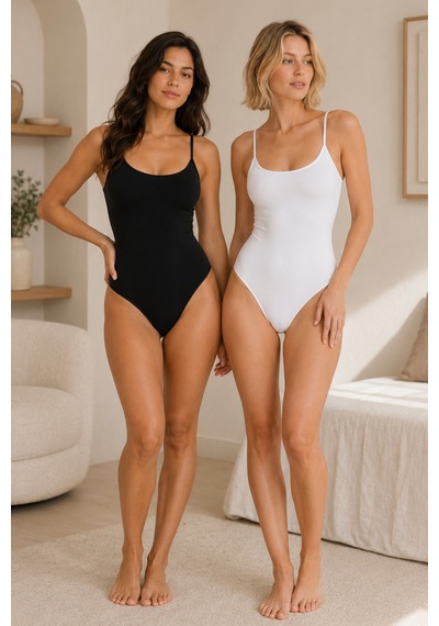 Loule Kadın 2'li Siyah-beyaz %95 Pamuklu İp Askılı Alttan Kancalı Body Siyah - Beyaz