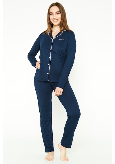 Pierre Cardin 7717 Gömlek Model Kadın Pijama Takım Lacivert