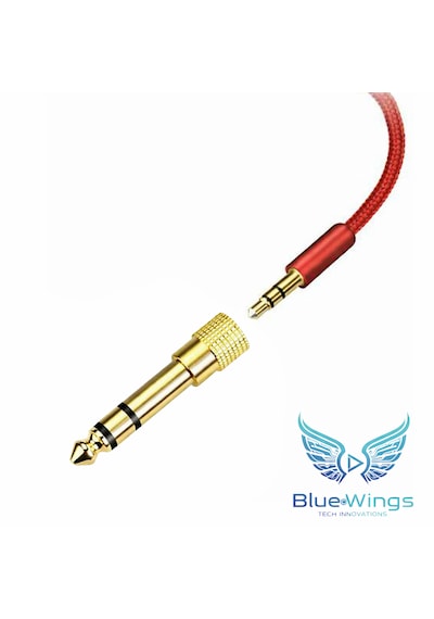 Blue Wings 6.35mm 3.5mm Jack Dönüştürücü Adaptör Altın Kaplama Amfi, Mikrofon, Kulaklık Uyumlu 5 Adet
