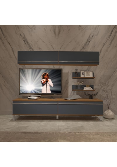 Decoraktiv Eko 5 Mdf Std Krom Ayaklı Tv Ünitesi Tv Sehpası Ceviz - Antrasit