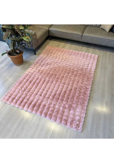 Bubble Tavşan Serisi Yumuşacık Tavşan Tüyü Kaymaz Taban Peluş Halı Pudra